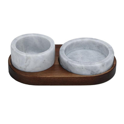 Marble Seasoning Bowls with Acacia Wood Base