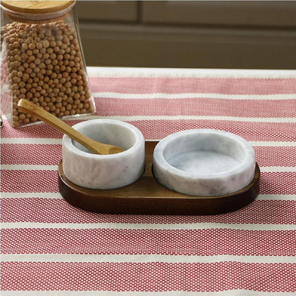 Marble Seasoning Bowls with Acacia Wood Base
