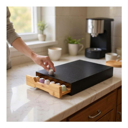 Bamboo Coffee Capsule Storage Drawer, Holds 40