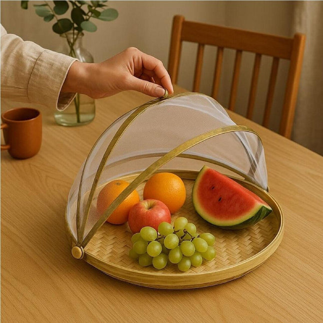 Foldable Mesh & Bamboo Food Cover, 35 cm