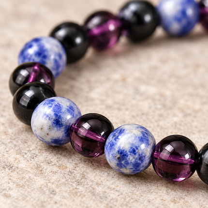 Blue Lace Agate & Black Agate Natural Stone Bracelet approx 18–18.5 cm