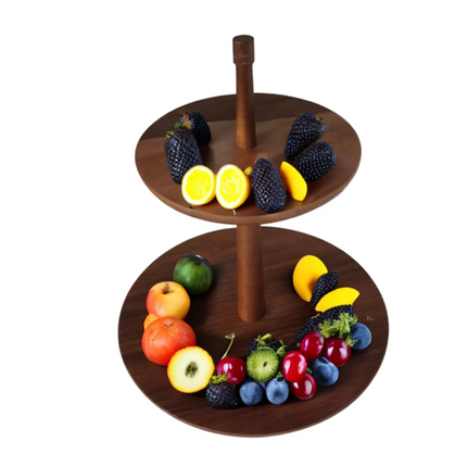 Acacia Wood Two-Tier Serving Stand, 30 × 33 cm