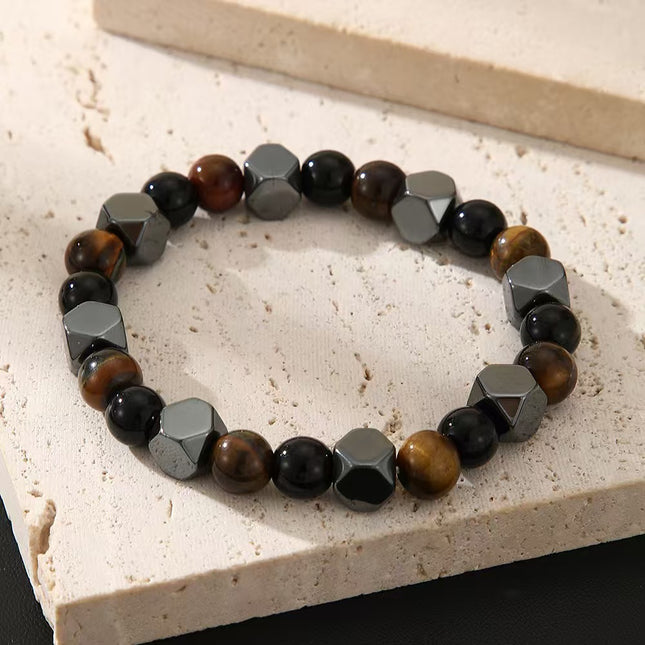 Tiger’s Eye, Black Agate & Hematite Natural Stone Bracelet approx 18–18.5 cm