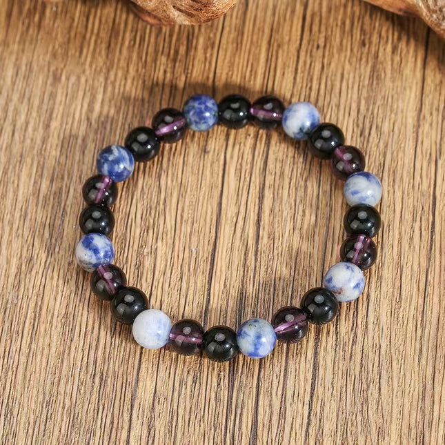 Blue Lace Agate & Black Agate Natural Stone Bracelet approx 18–18.5 cm
