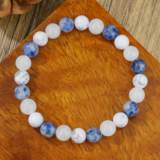 Blue Lace Agate & Clear Quartz Natural Stone Bracelet approx 18–18.5 cm