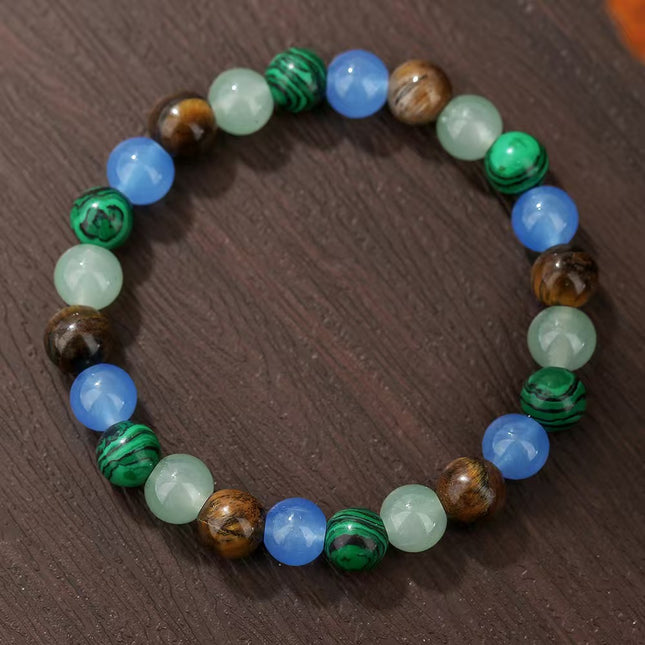 Malachite & Blue Chalcedony Beaded Bracelet approx 18–18.5 cm