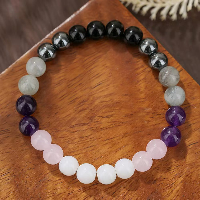 Rose Quartz, Clear Quartz & Amethyst Beaded Bracelet approx 18–18.5 cm