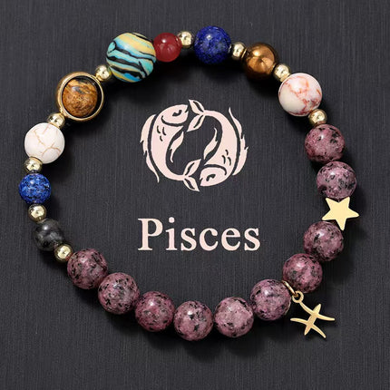 Pisces Rhodonite Zodiac Bracelet approx 18–18.5 cm