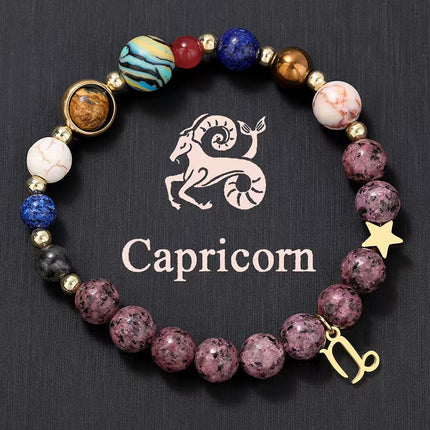 Capricorn Rhodonite Zodiac Bracelet approx 18–18.5 cm