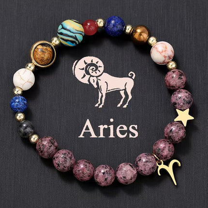 Aries Rhodonite Zodiac Bracelet approx 18–18.5 cm