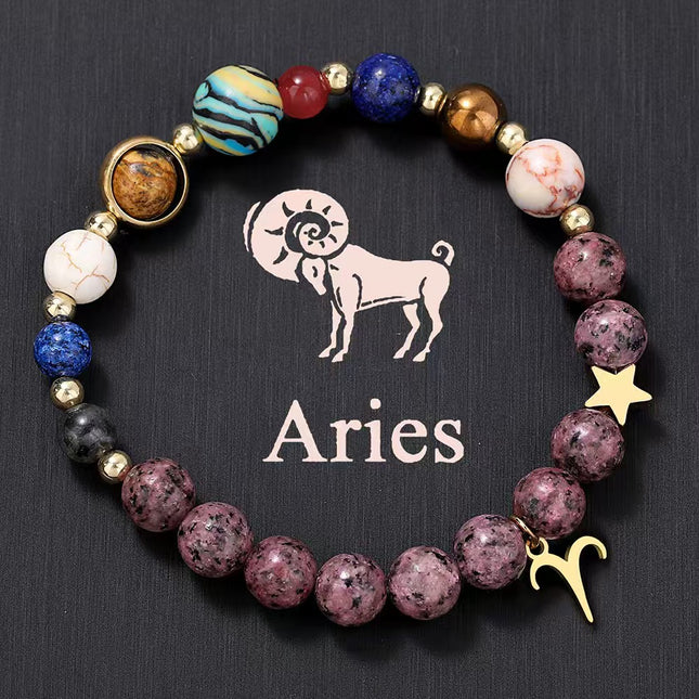 Aries Rhodonite Zodiac Bracelet approx 18–18.5 cm