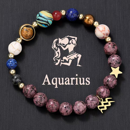 Aquarius Rhodonite Zodiac Bracelet approx 18–18.5 cm