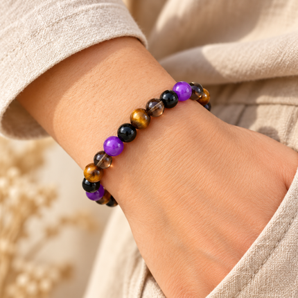Amethyst, Smoky Quartz & Tiger’s Eye Bracelet approx 18–18.5 cm