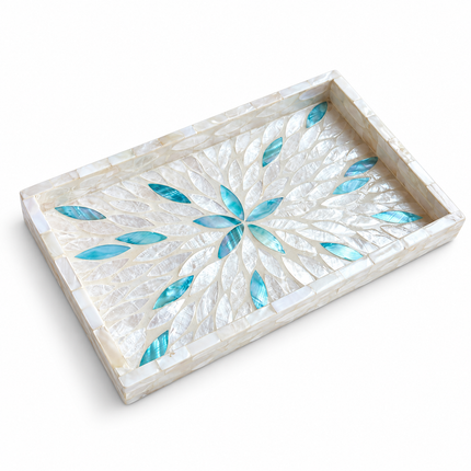 Rectangular Pearl Shell Decorative Tray Blue Crystal