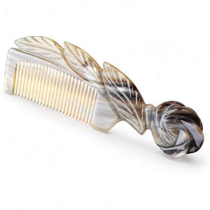Natural Horn Comb with Rose Floral Design – XL 20cm | COH192