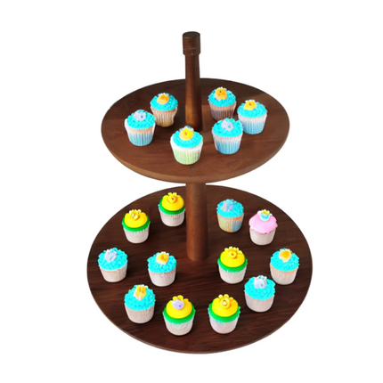 Acacia Wood Two-Tier Serving Stand, 30 × 33 cm