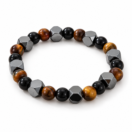 Tiger’s Eye, Black Agate & Hematite Natural Stone Bracelet approx 18–18.5 cm