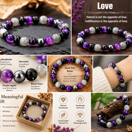 Amethyst & Moonstone Natural Stone Bracelet approx 18–18.5 cm