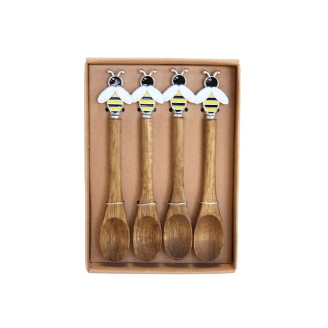 Acacia Bee Spoons – Set of 4 | Handcrafted Timber Serving Spoons