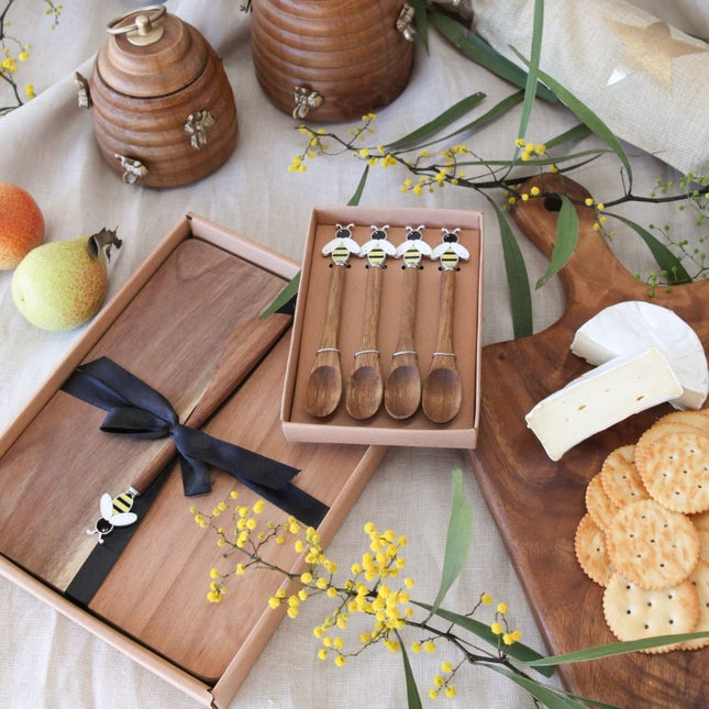 Acacia Bee Spoons – Set of 4 | Handcrafted Timber Serving Spoons