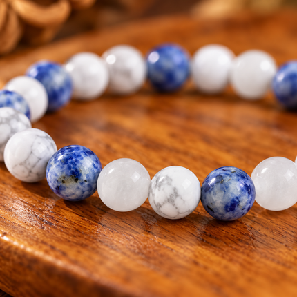 Blue Lace Agate & Clear Quartz Natural Stone Bracelet approx 18–18.5 cm