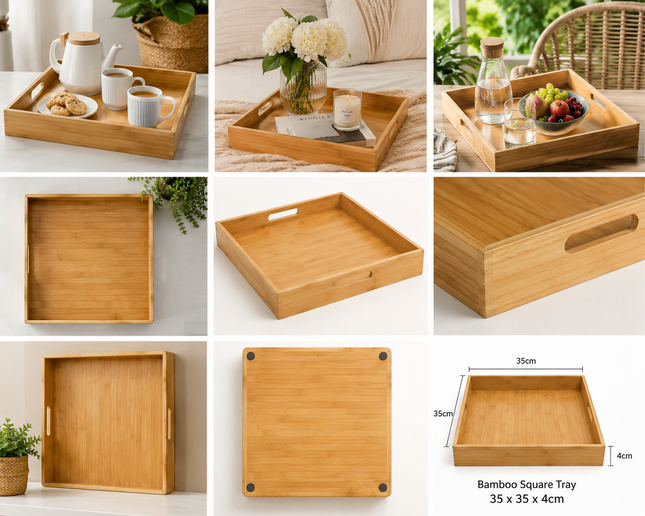 Bamboo Square Serving Tray, 35 cm