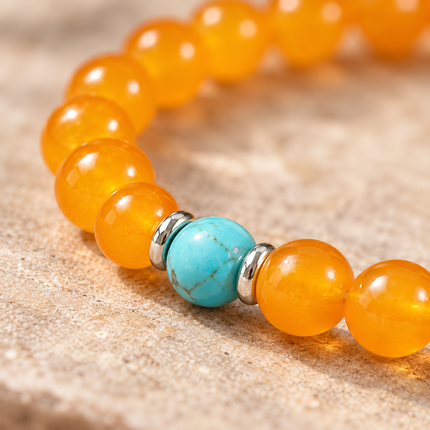 Yellow Chalcedony & Turquoise Natural Stone Bracelet approx 18–18.5 cm