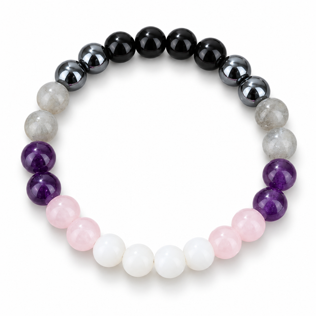 Rose Quartz, Clear Quartz & Amethyst Beaded Bracelet approx 18–18.5 cm