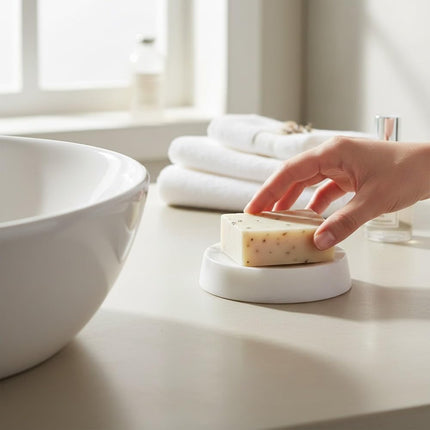 White Round Marble Soap Dish, 12 cm