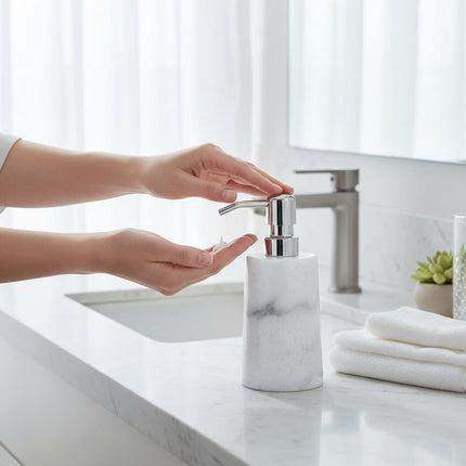 White Marble Soap Dispenser, 7 × 17 cm