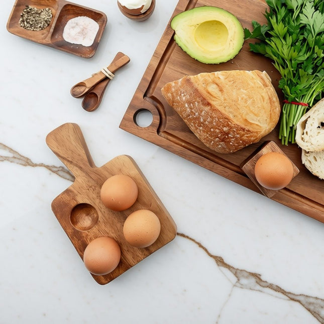 Acacia Wood 4-Egg Holder with Handle