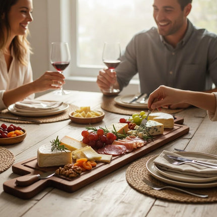 Acacia Wood Serving Board and Stainless Steel Cheese Knife, 65 x 12 x 2cm ( JR036)