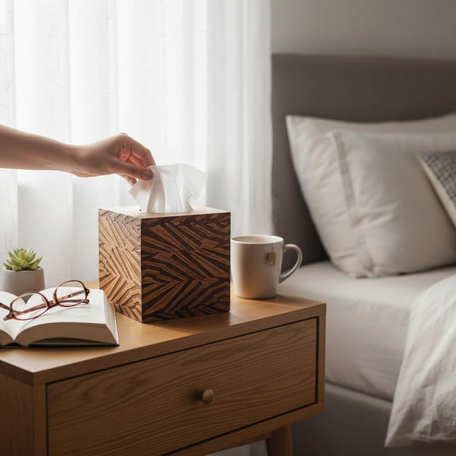 Echo Mango Wood Tissue Box, 14 cm