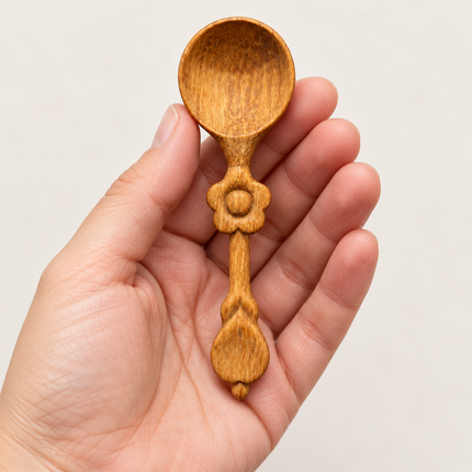 Mini Hand-Carved Wooden Flower Spoon – 9.5 cm
