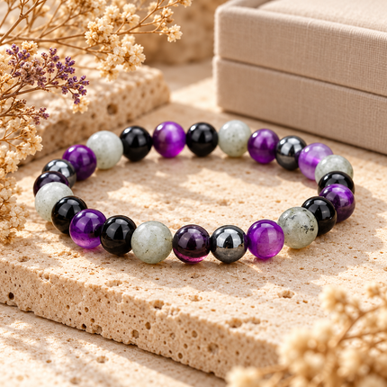 Amethyst & Moonstone Natural Stone Bracelet approx 18–18.5 cm