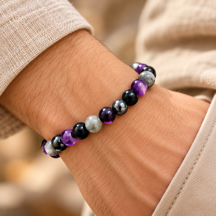 Amethyst & Moonstone Natural Stone Bracelet approx 18–18.5 cm
