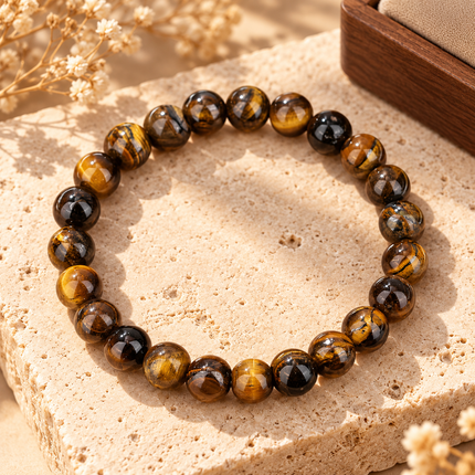 Tiger’s Eye & Obsidian Natural Stone Bracelet approx 18–18.5 cm