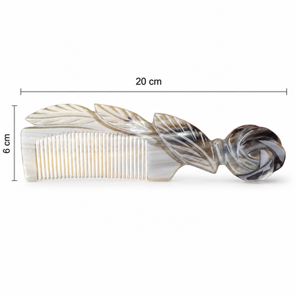 Natural Horn Comb with Rose Floral Design – XL 20cm | COH192
