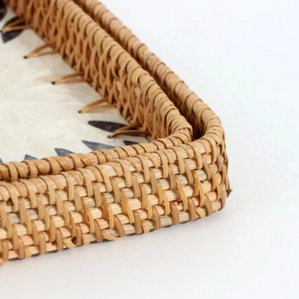 Natural woven rattan tray.
