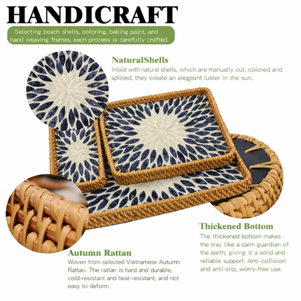 Handcrafts rectangular rattan tray, perfect for serving and home décor.