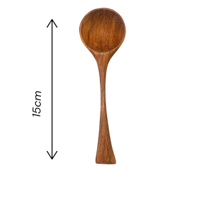 Handmade wooden spoon with long handle and deep bowl designed for everyday kitchen use with a comfortable size.