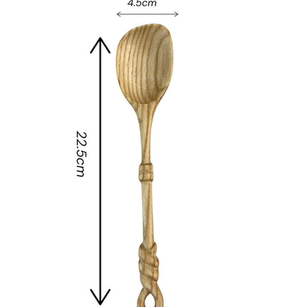 Hand carved rope handle wooden spoon available in multiple size options suitable for cooking serving and everyday kitchen use.