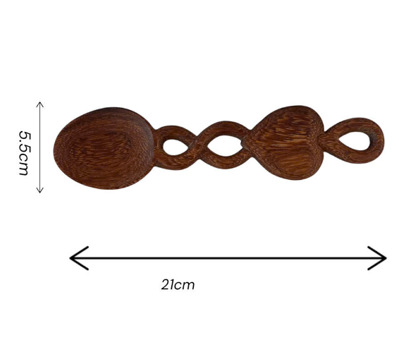 Measuring about 21 cm in length, this decorative spoon combines practical kitchen use with meaningful symbolic design.
