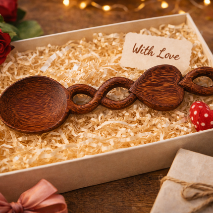 Elegant heart carving and interlocking oval cutouts, symbolizing love, connection, and unity.