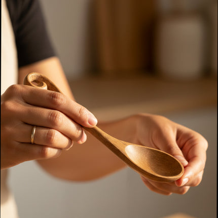Handcrafted wooden spoon with hole makes cooking easier and more enjoyable for everyday kitchen use.