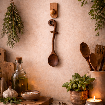A Handmade Natural Melody Wooden Cooking Spoon bringing warmth to your kitchen.