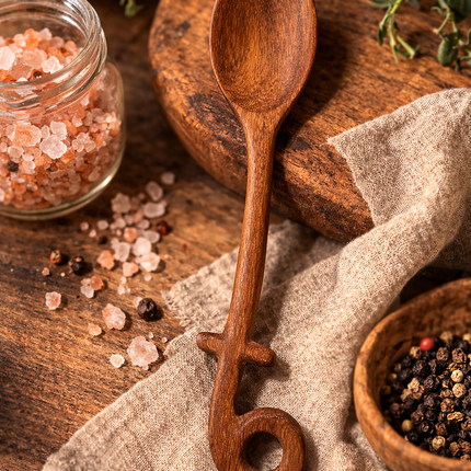 Elegant Handmade Natural Melody Wooden Cooking Spoon made from natural wood.