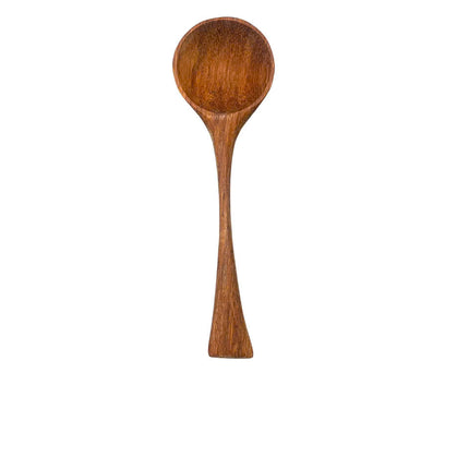 Handmade wooden spoon with long handle and deep bowl designed for a comfortable and user friendly cooking experience.