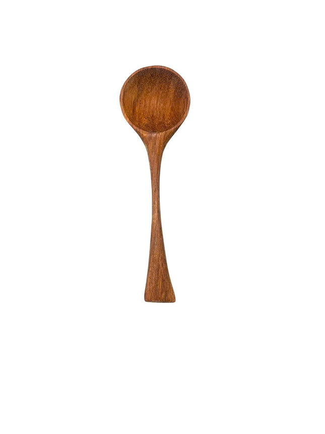 Handmade wooden spoon with long handle and deep bowl designed for a comfortable and user friendly cooking experience.