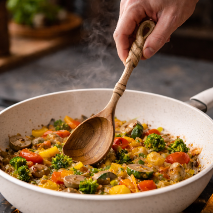 Handmade twisted handle cooking spoon helps make easy cooking more enjoyable and comfortable in every kitchen while preparing daily meals.
